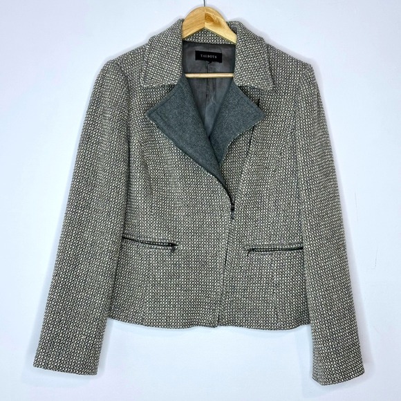 Talbots Jackets & Blazers - Talbots Womens Tweed Moto Jacket Gray Wool‎ Blend Textured Zippered Size
